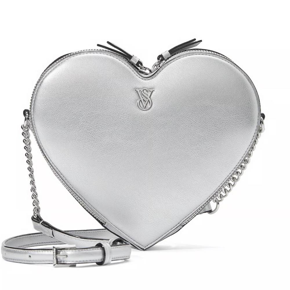 NWT Victoria's Secret Metallic Silver Heart Crossbody